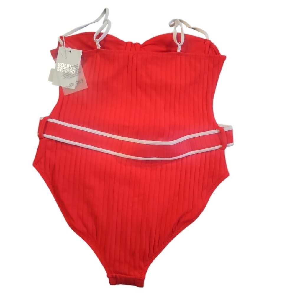 Solid & Striped The Spencer Red Ribbed Belted One Piece Swimsuit L - Picture 7 of 11